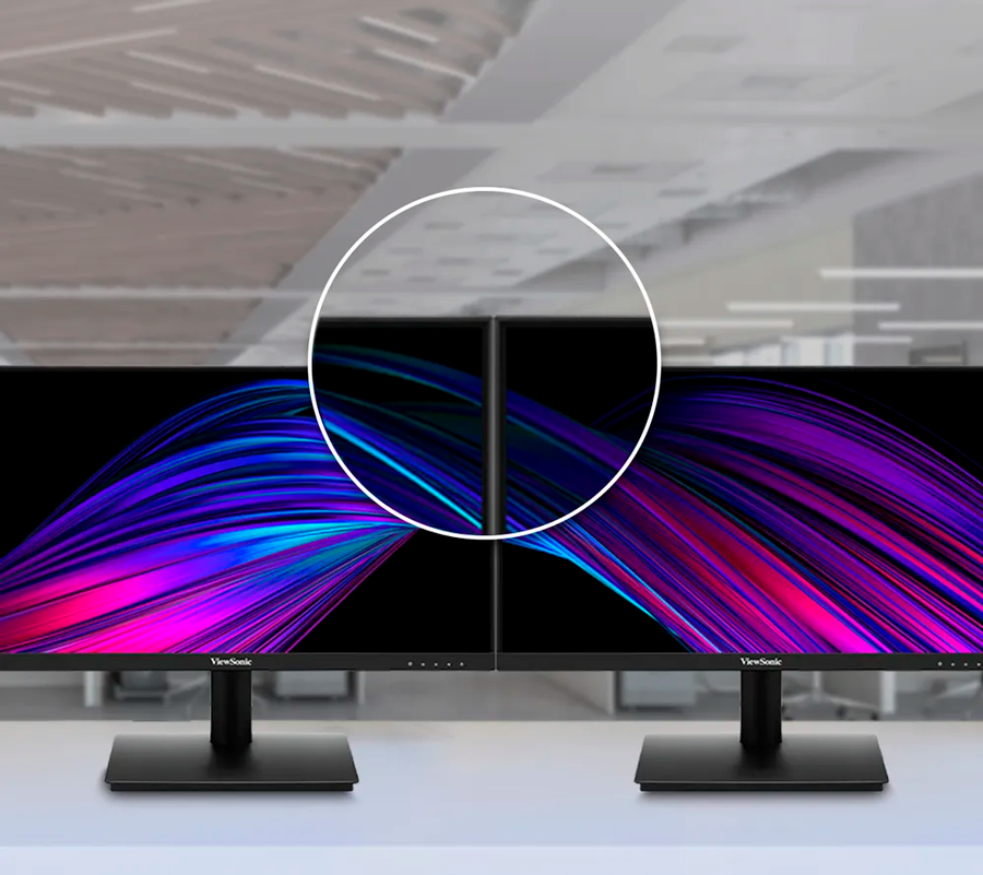 Monitor Viewsonic 22in FullHD VA220-H Vista frontal de dos momitores Viewsonic VA220-H lado a lado destacando su diseño sin bordes