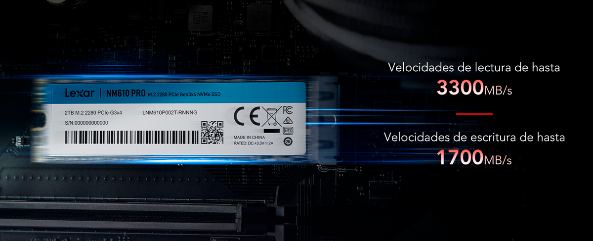 Unidad SSD 500GB M.2 2280 SSD Lexar NM610 Pro M.2 2280 NVMe vista de la parte superior del módulo de estado sólido