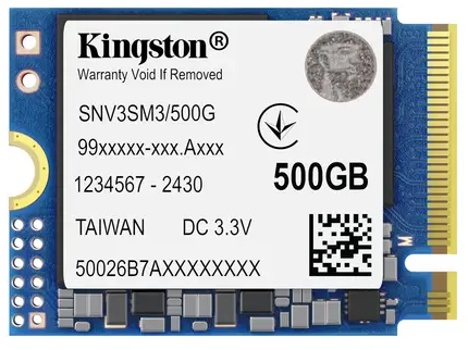 Unidad SSD Kingston NV3 500GB M.2 2230 PCIe 4.0 NVMe Kingston SNV3SM3 Unidad SSD Kingston NV3 de 500GB con formato M.2 2230.