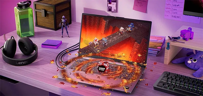 Notebook Gamer LOQe Gen 10 Ryzen 7 Lenovo 83S00001CL Primer plano de la tapa del notebook, destacando el elegante y discreto logotipo LOQ en una de las esquinas sobre el acabado metálico texturizado