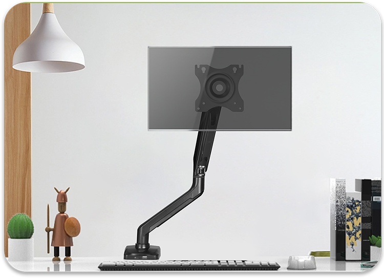 Soporte de monitor Polarland PGA9-S Vista frontal de Soporte de monitor Polarland PGA9-S en escritorio con monitor instalado
